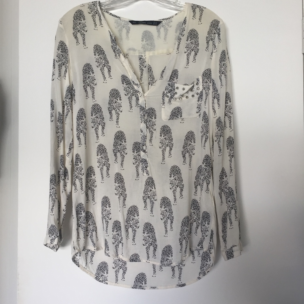 Zara Trafaluc leopard print and studded blouse